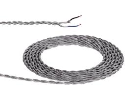 D0246  Cavo 1m Silver Braided Twisted 2 Core 0.75mm Cable